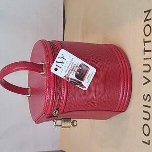 LOUIS VUITTON VINTAGE RARE 1995 RED EPI CANNES VANITY HANDBAG W/LOCK/KEY #304